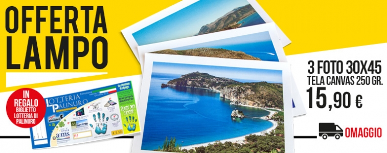 Offerta Lampo: Pack 3 Foto 30x45 Tela Canvas 250gr + Biglietto Lotteria a  soli 15,90 euro