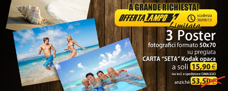 Offerta Lampo: Pacchetto 3 poster 50X70 carta Seta KODAK opaca a soli 15,90  euro